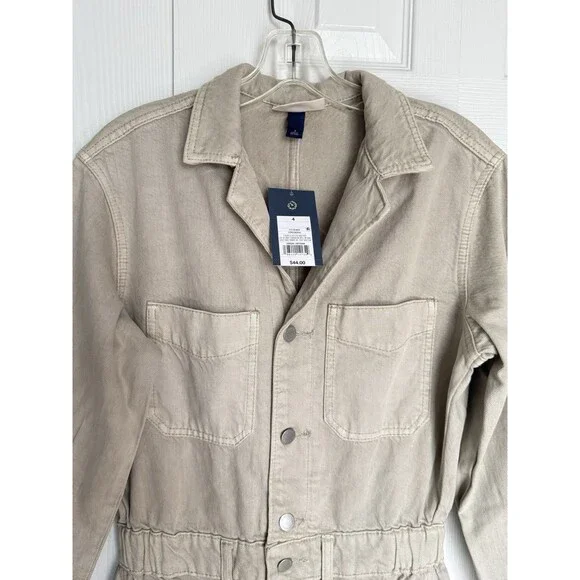 NWT Women's Denim Baggy Jumpsuit - Universal Thread Beige One Piece Size 4 - Picture 10 of 16